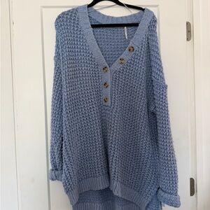 Free People Light Blue V-Neck Sweater